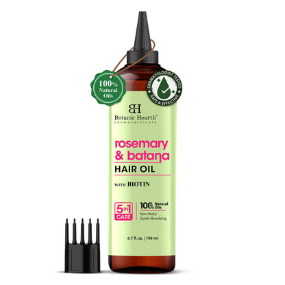 Botanic Hearth 100% Pure Rosemary Oil For Hair Growth (6.7 fl oz) Infused With Biotin, Jojoba & castor Oil | Nourishing & Volumizing | Non GMO Verified