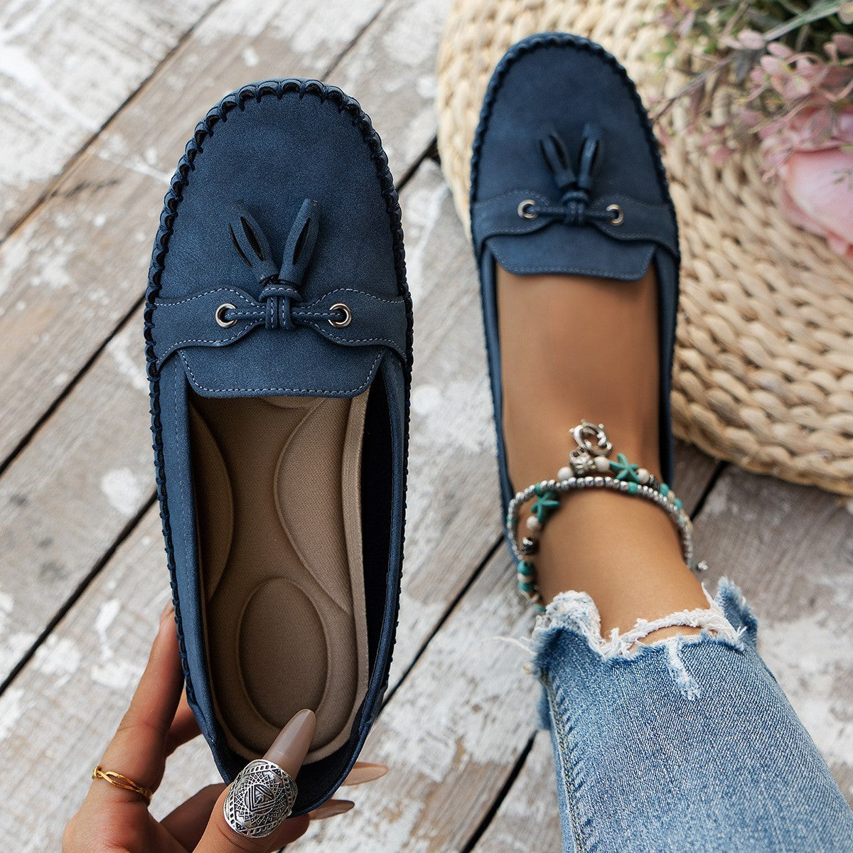 Women's Round Head Loafers Fashion Non-slip Soft Comfortable Flats Shoes-World Bazaar Life