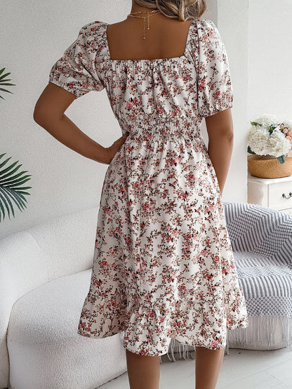 Floral Print Square Collar Dress Summer Fashion Ruffles Dresses Women's Clothing - World Bazaar Life