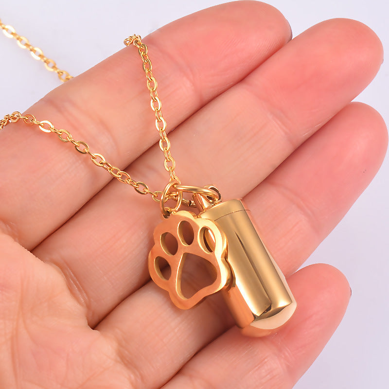 Stainless Steel Small Cylinder Plated Gold Silver Pet Urn Memorial Necklace-World Bazaar Life
