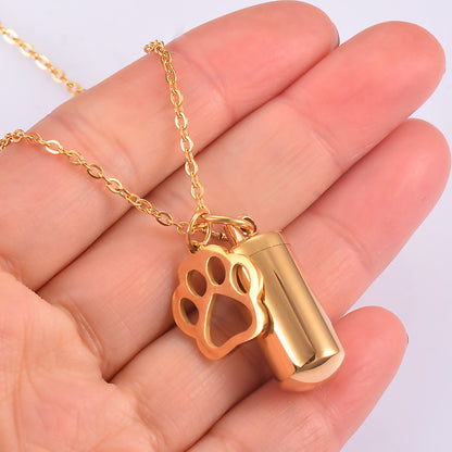 Stainless Steel Small Cylinder Plated Gold Silver Pet Urn Memorial Necklace-World Bazaar Life