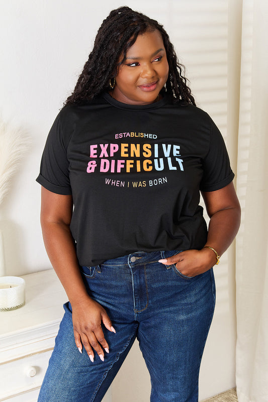 Simply Love Slogan Graphic Cuffed Sleeve T-Shirt.