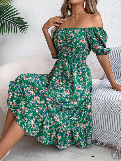 Floral Print Square Collar Dress Summer Fashion Ruffles Dresses Women's Clothing - World Bazaar Life