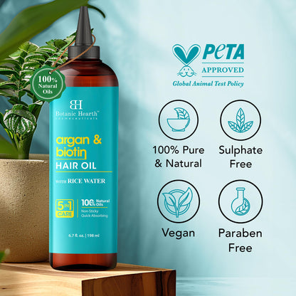 Botanic Hearth 100% Pure Rosemary Oil For Hair Growth (6.7 fl oz) Infused With Biotin, Jojoba & castor Oil | Nourishing & Volumizing | Non GMO Verified