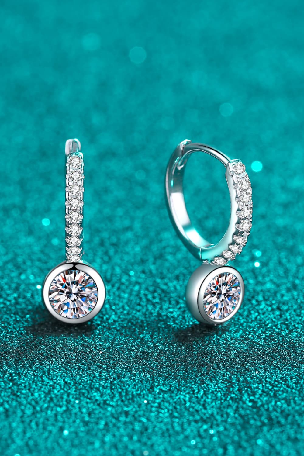 1 Carat Moissanite Rhodium-Plated Drop Earrings.