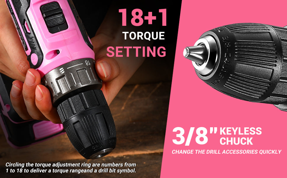 DEKO 20V Pink Cordless Power Drill Set for Women Electric Tool - World Bazaar Life