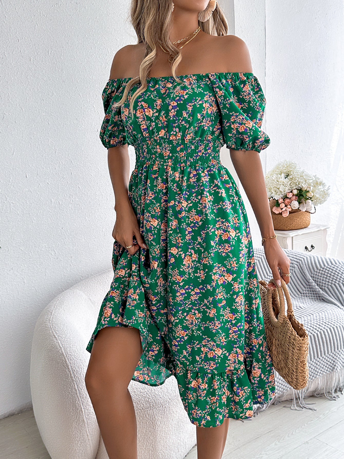 Floral Print Square Collar Dress Summer Fashion Ruffles Dresses Women's Clothing - World Bazaar Life