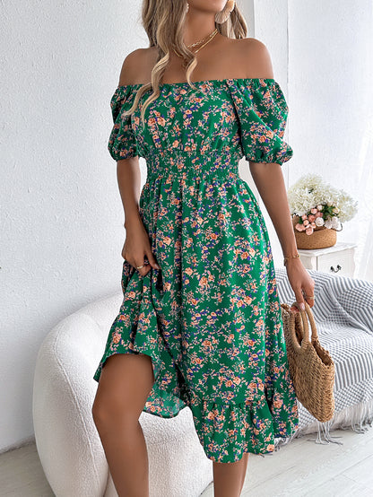 Floral Print Square Collar Dress Summer Fashion Ruffles Dresses Women's Clothing - World Bazaar Life