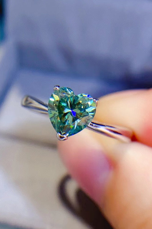 1 Carat Moissanite Heart 925 Sterling Silver Ring.