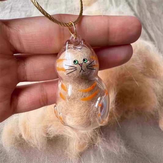 Transparent Cat Hair Storage Box Pendant Keychain Ornaments