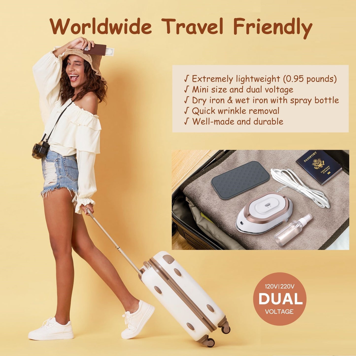 Newbealer Travel Iron With Dual Voltage 120V 220V Lightwei