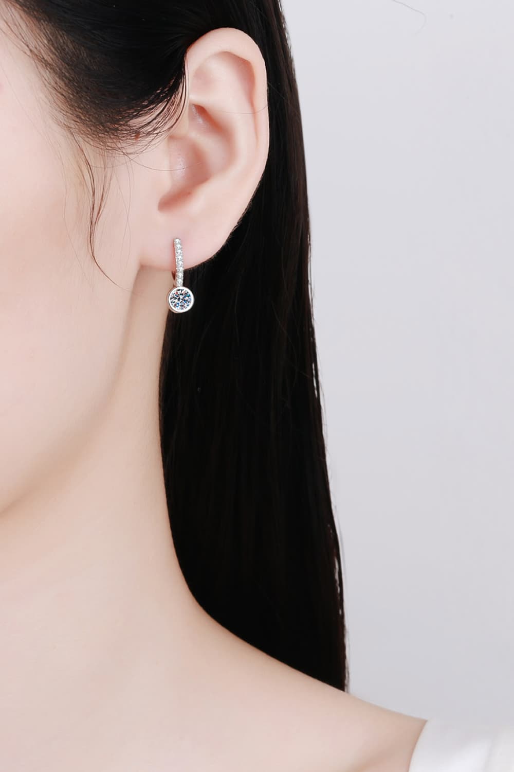 1 Carat Moissanite Rhodium-Plated Drop Earrings.