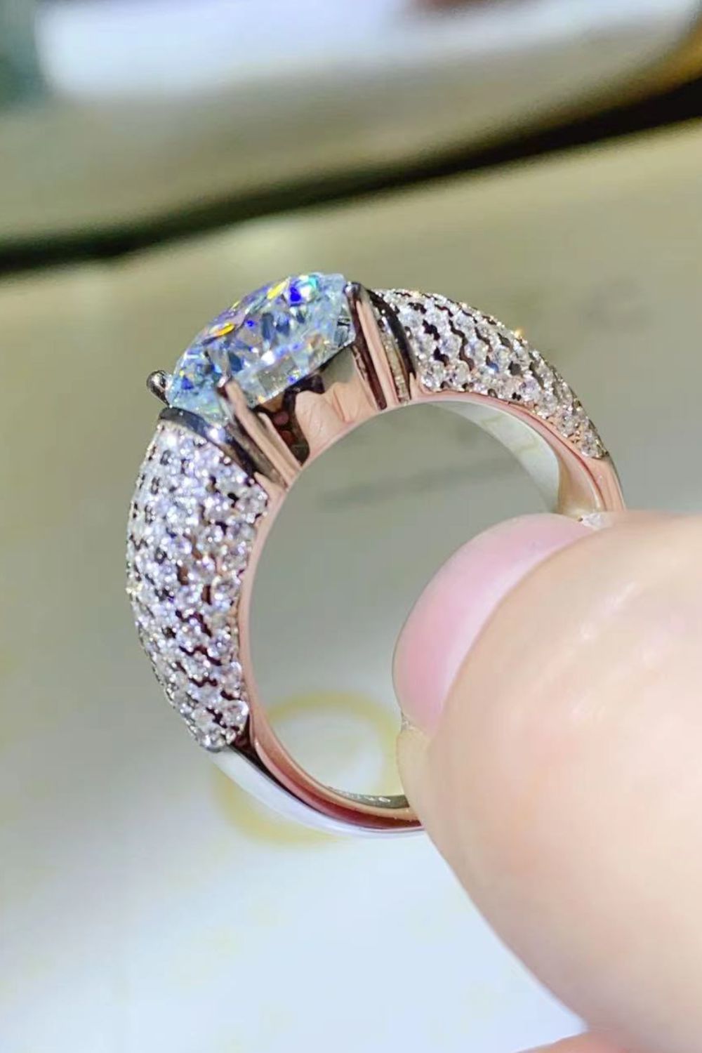 3 Carat Moissanite Side Stone Ring.