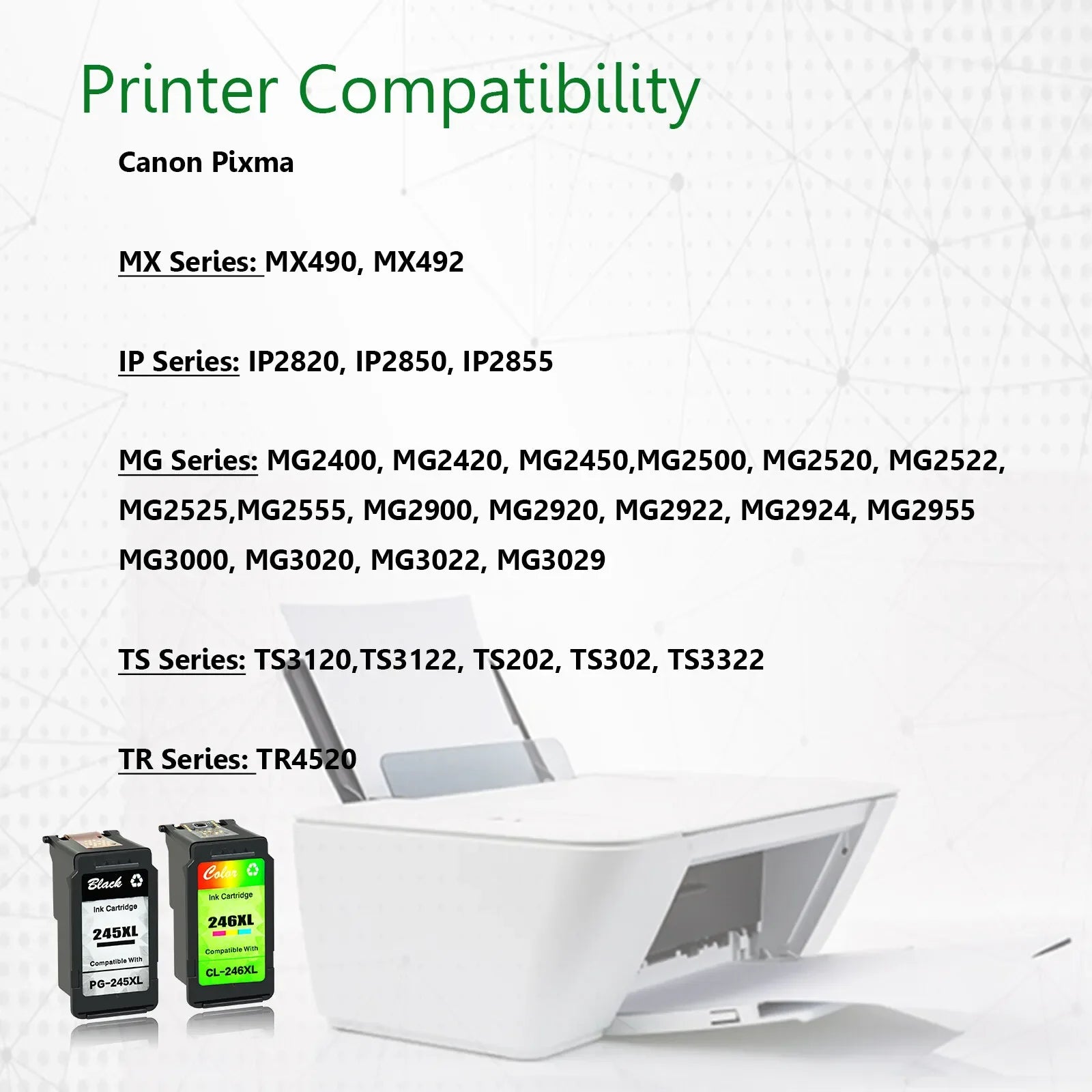 Greencycle PG-245XL CL-246XL Ink Cartridge For Canon PIXMA MG2920 MG2522 MG2550 MX492 MX490 MG2525 MG2420 MG2922 iP2820 MG3020 - World Bazaar Life