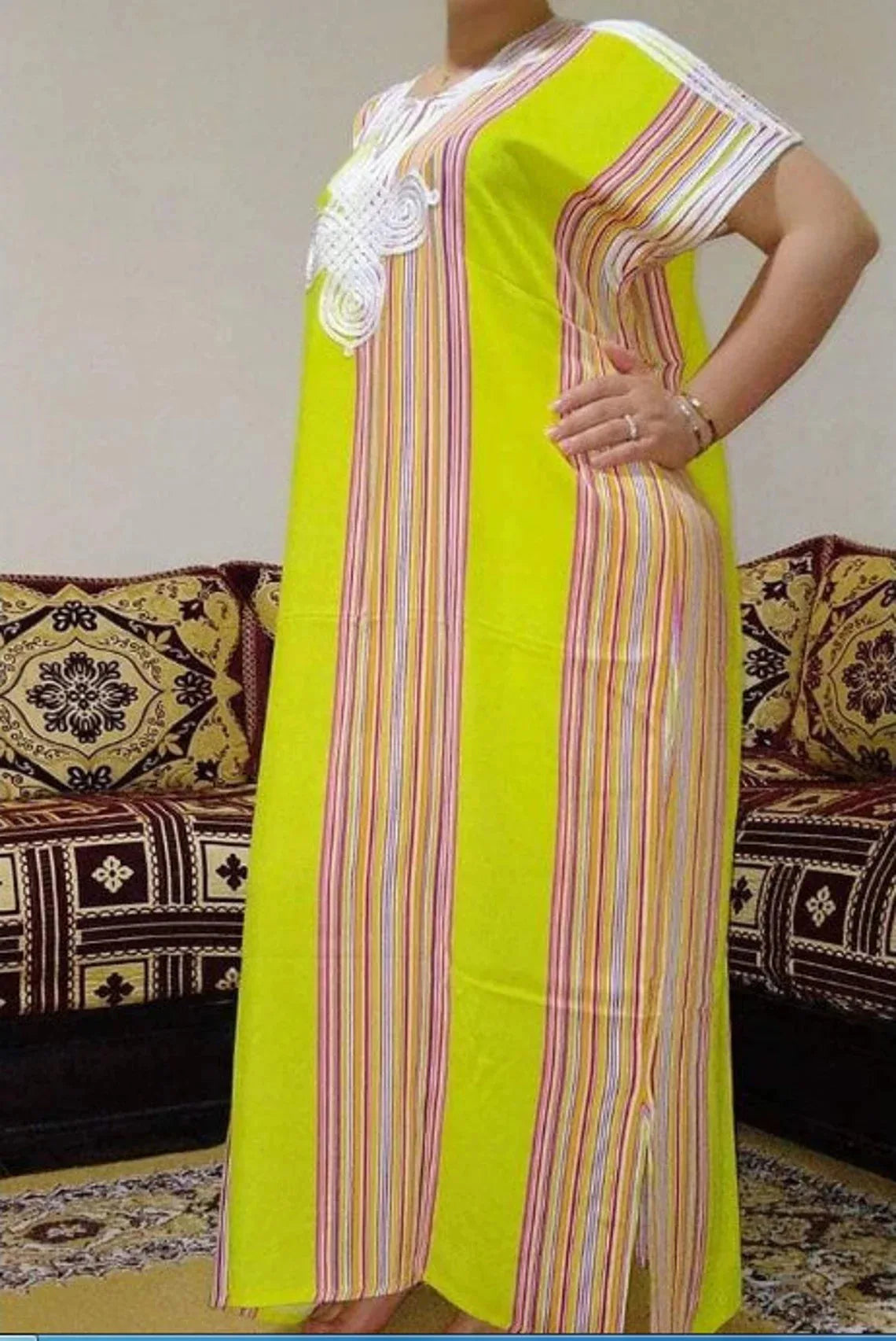 Moroccan Kaftan Gandoura Gift For Women,Berber Caftan,Handmade Dress,Bohemian Clothes,Multicolor-World Bazaar Life