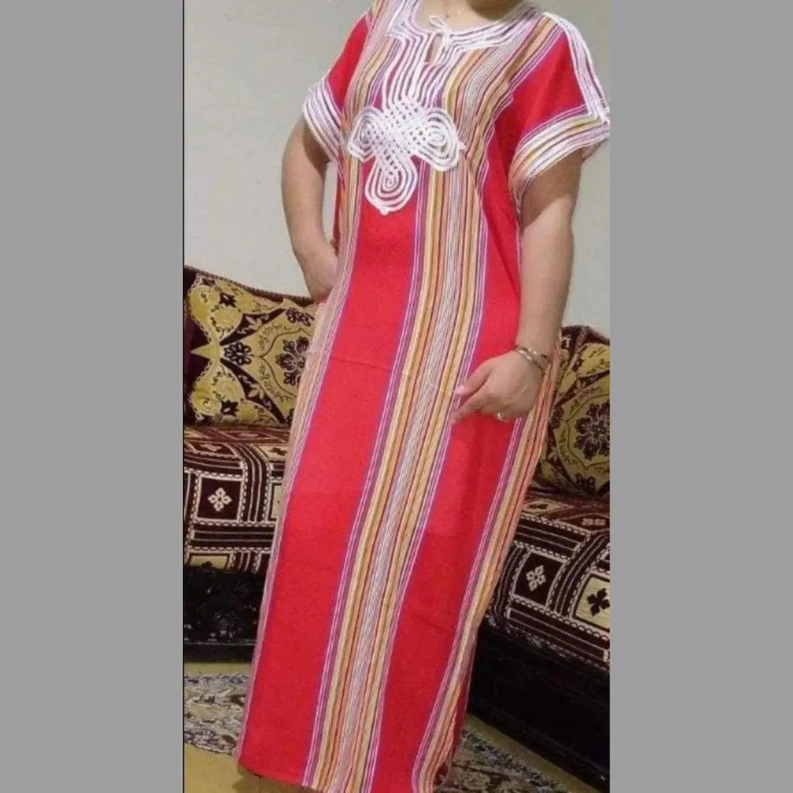 Moroccan Kaftan Gandoura Gift For Women,Berber Caftan,Handmade Dress,Bohemian Clothes,Multicolor-World Bazaar Life