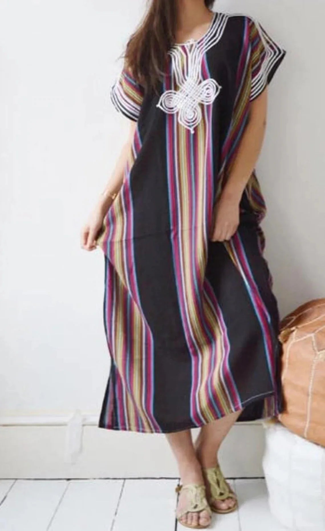 Moroccan Kaftan Gandoura Gift For Women,Berber Caftan,Handmade Dress,Bohemian Clothes,Multicolor-World Bazaar Life