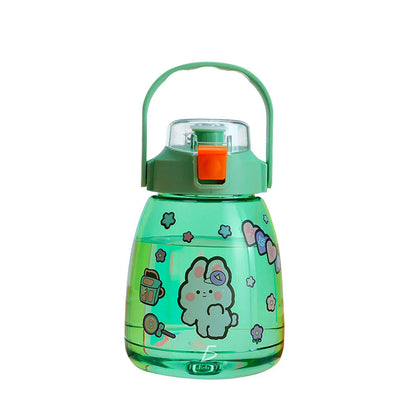 Sports Bottle with Motivational Measuring Cup with Stickers Straw Lid Strap 1.3 Liters