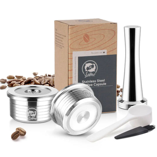 iCafilas For Delta Q NDIQ7323 Pod Stainless Steel Capsule Refillable Coffee Capsule Coffee Filters Cup Tamper-World Bazaar Life