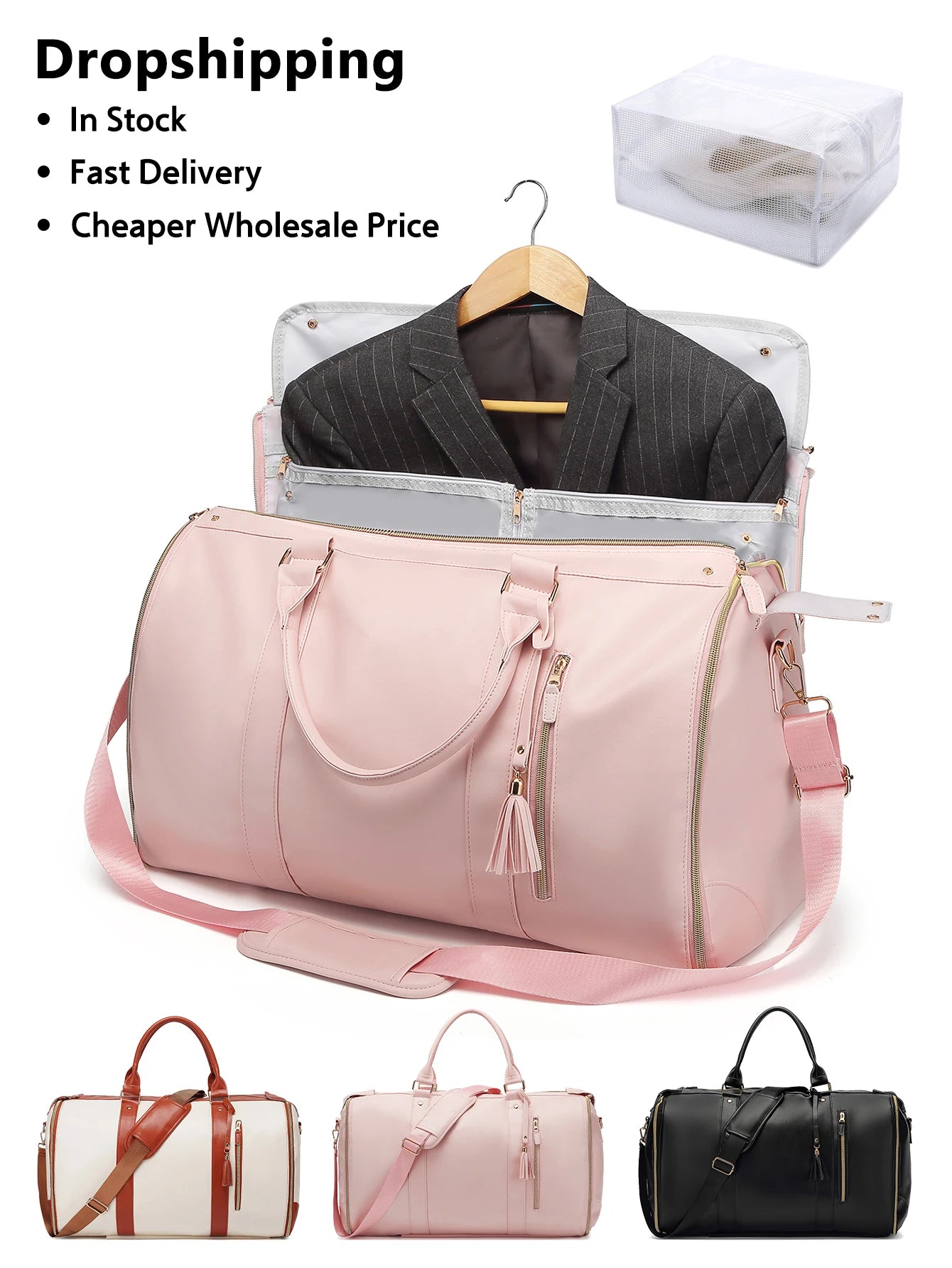 55L Large Capacity Waterproof PU Leather Travel Garment Bag with Shoe Pouch, 2-in-1 Carry-On Suit Duffle Bag - World Bazaar Life