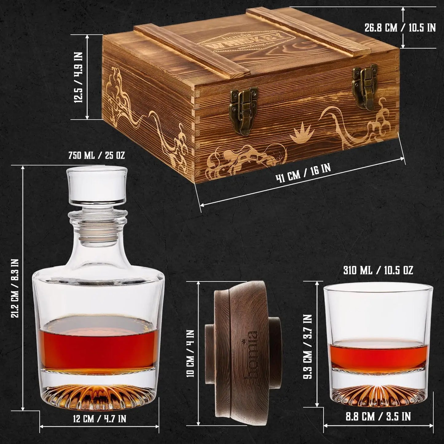 UD_homia Whiskey Gift Set 14 pcs  Whiskey Bottle and Old Fashioned Glasses  2 pcs Cocktail Smoker in Wodden Box with Wood Chips