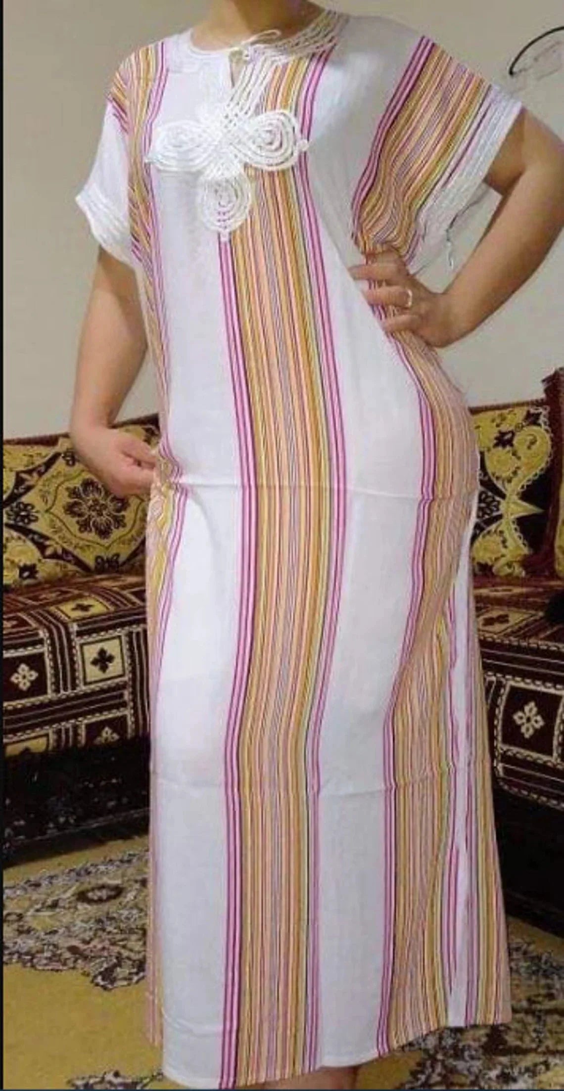 Moroccan Kaftan Gandoura Gift For Women,Berber Caftan,Handmade Dress,Bohemian Clothes,Multicolor-World Bazaar Life