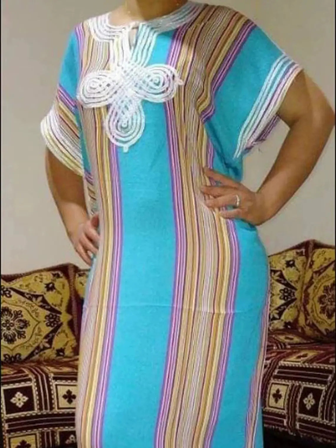 Moroccan Kaftan Gandoura Gift For Women,Berber Caftan,Handmade Dress,Bohemian Clothes,Multicolor-World Bazaar Life