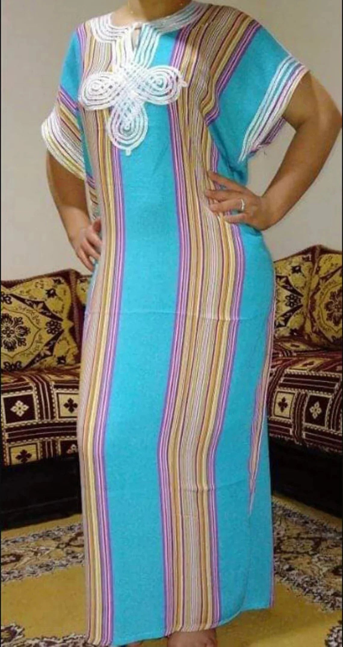 Moroccan Kaftan Gandoura Gift For Women,Berber Caftan,Handmade Dress,Bohemian Clothes,Multicolor-World Bazaar Life