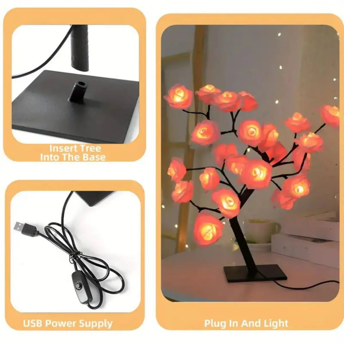 Rose Tree Lamp, Flower Lamp For Valentine's Day Wedding Decor, DIY Branches Night Lights Tree Fairy Lamp For Bedroom Home Decor