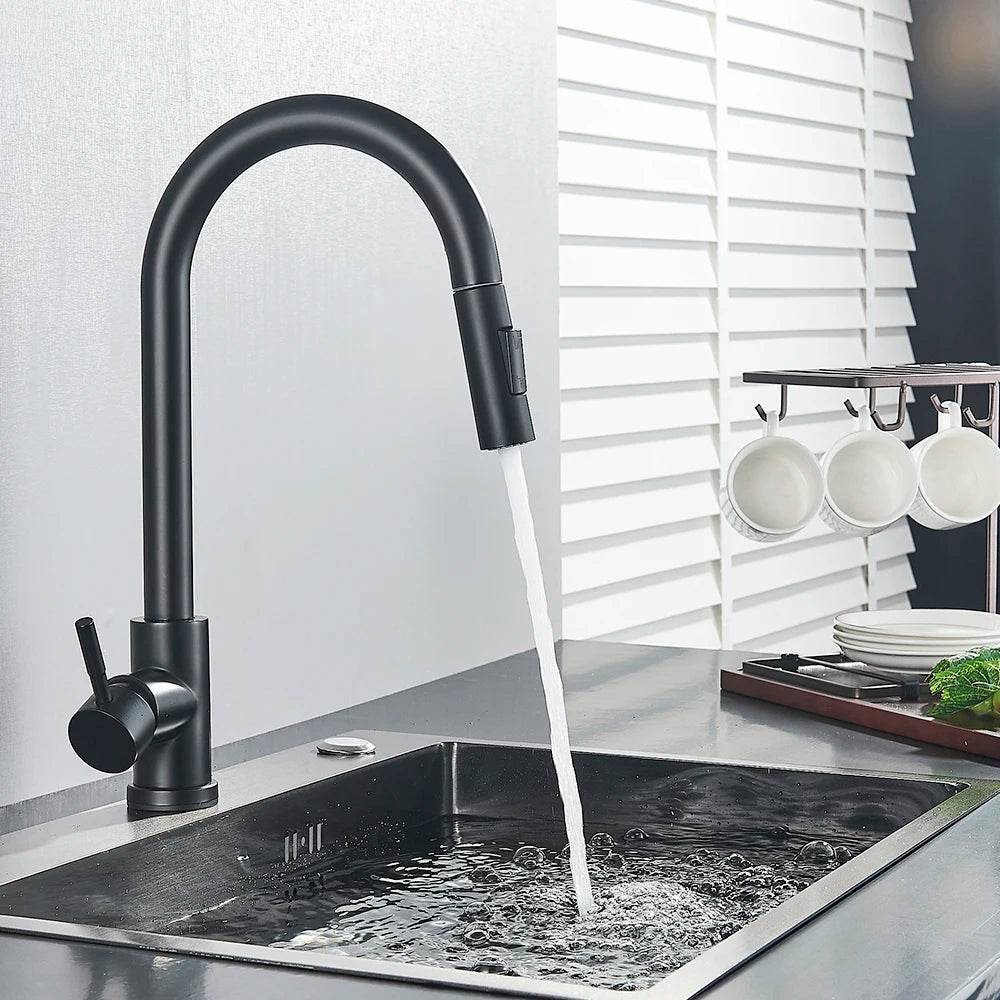 Pull-Out Sensor Black Kitchen Faucet Touch Control Mixer Tap - World Bazaar Life