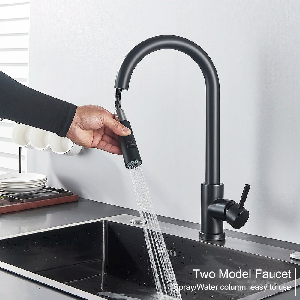 Pull-Out Sensor Black Kitchen Faucet Touch Control Mixer Tap - World Bazaar Life