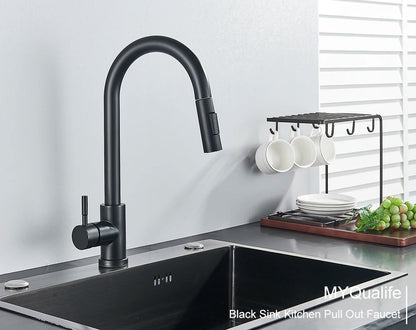Pull-Out Sensor Black Kitchen Faucet Touch Control Mixer Tap - World Bazaar Life