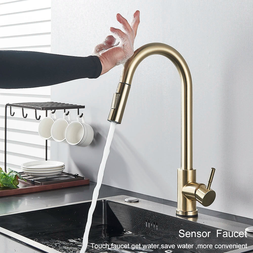Pull-Out Sensor Black Kitchen Faucet Touch Control Mixer Tap - World Bazaar Life