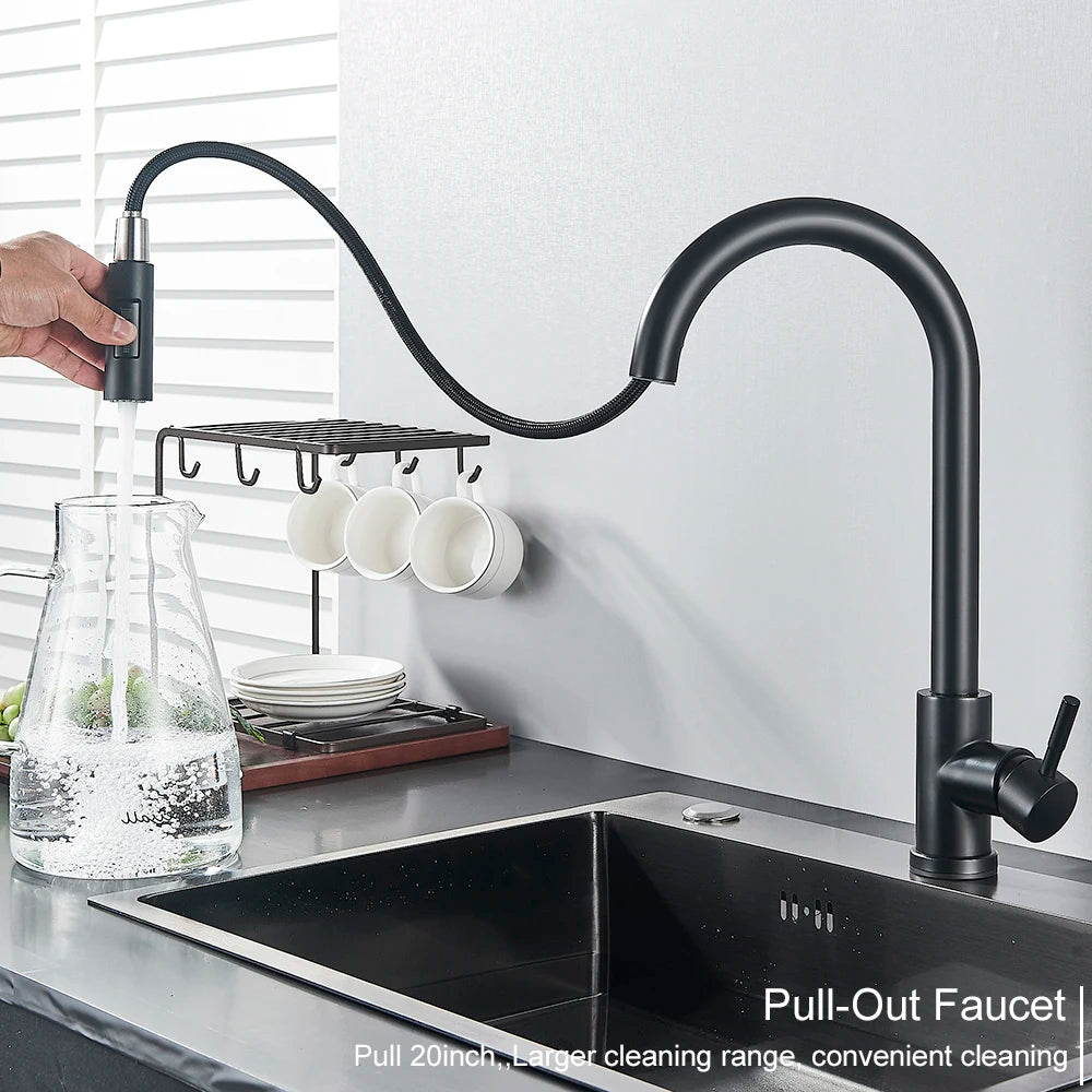 Pull-Out Sensor Black Kitchen Faucet Touch Control Mixer Tap - World Bazaar Life
