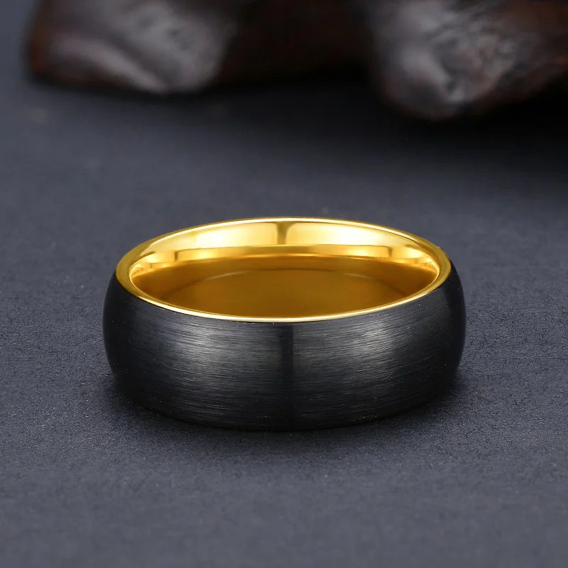 Somen 8mm New Black Inner Tungsten Ring Brushed Gold Color Pure Tungsten Gold Mens Ring Classic Engagement Wedding Bands
