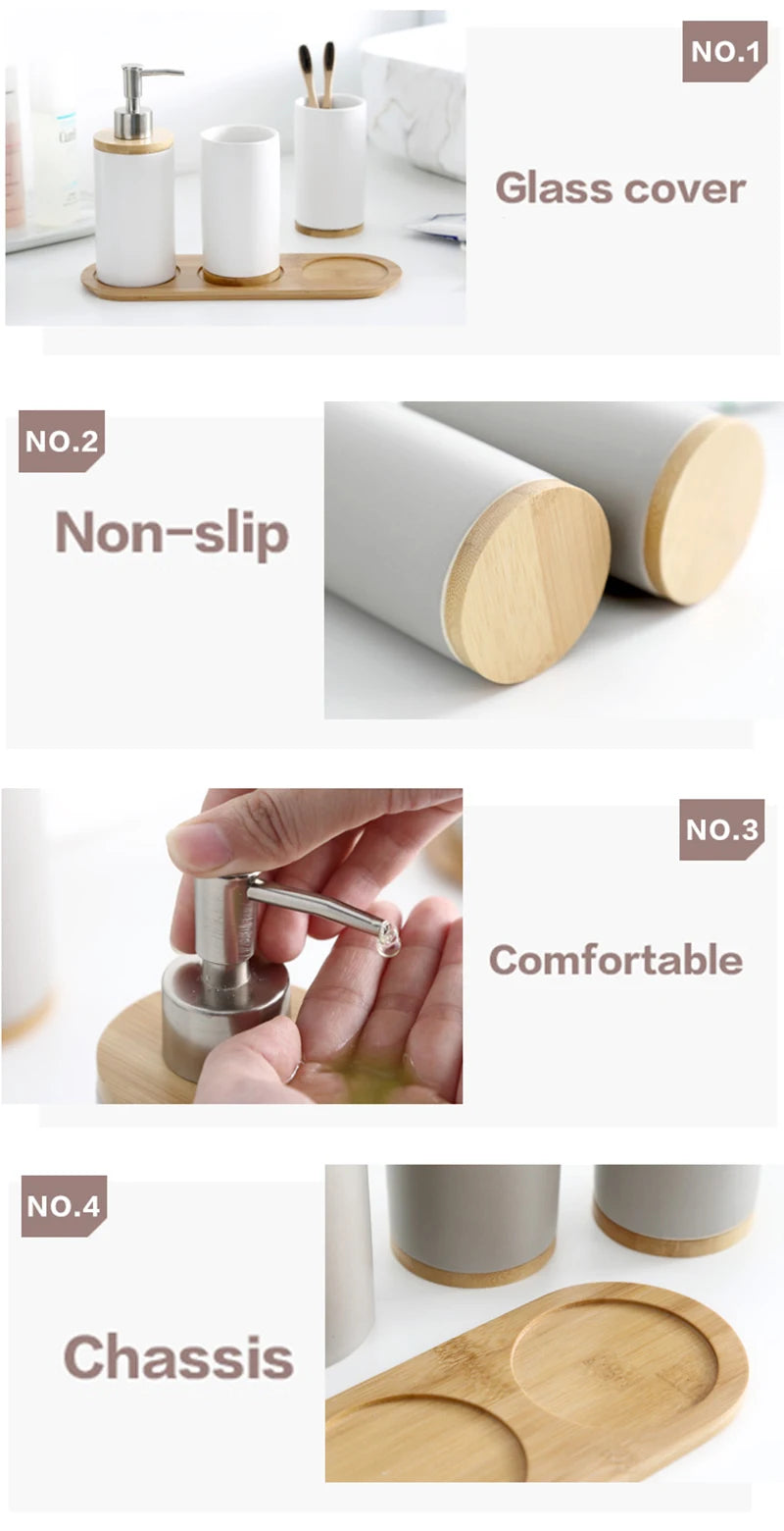 UNTIOR 3PCS Ceramic Bathroom Accessories Set Fashion Soap Dispenser Toothbrush Holder Tumbler Ceramic Household Bathroom Product-World Bazaar Life