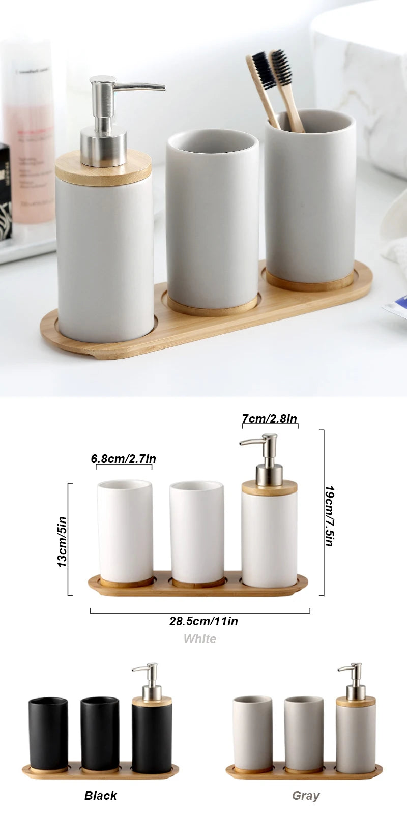 UNTIOR 3PCS Ceramic Bathroom Accessories Set Fashion Soap Dispenser Toothbrush Holder Tumbler Ceramic Household Bathroom Product-World Bazaar Life
