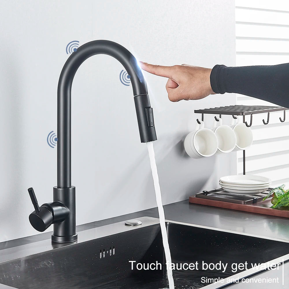 Pull-Out Sensor Black Kitchen Faucet Touch Control Mixer Tap - World Bazaar Life