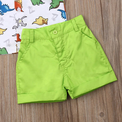 Toddler Baby Boy Clothes Summer Set Multi Dinosaur Print Shirt Tops Short Pants Casual Clothes 2Pcs Outfits-World Bazaar Life