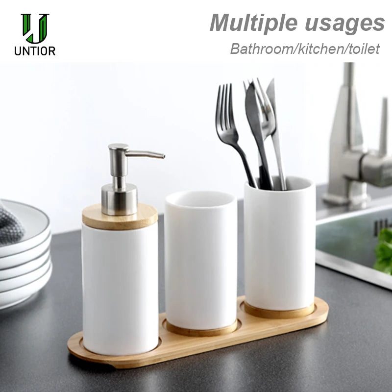 UNTIOR 3PCS Ceramic Bathroom Accessories Set Fashion Soap Dispenser Toothbrush Holder Tumbler Ceramic Household Bathroom Product-World Bazaar Life