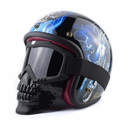 Motorcycle Face Mask Skull Open Face Helmet Mask Anti-UV Dust Helmets Goggles Vintage Mask Men Balaclava Winter Ski Face Shield