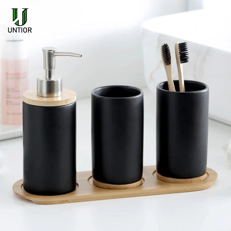 UNTIOR 3PCS Ceramic Bathroom Accessories Set Fashion Soap Dispenser Toothbrush Holder Tumbler Ceramic Household Bathroom Product-World Bazaar Life