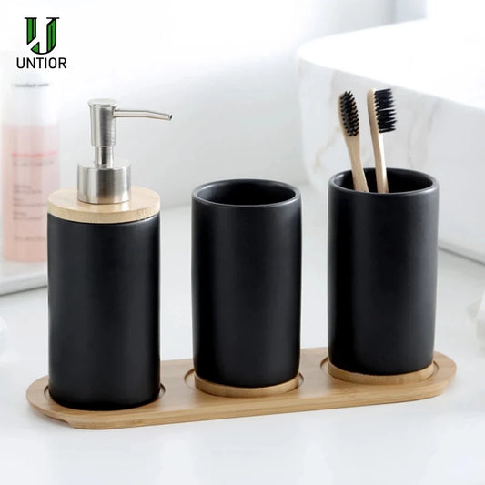 UNTIOR 3PCS Ceramic Bathroom Accessories Set Fashion Soap Dispenser Toothbrush Holder Tumbler Ceramic Household Bathroom Product-World Bazaar Life