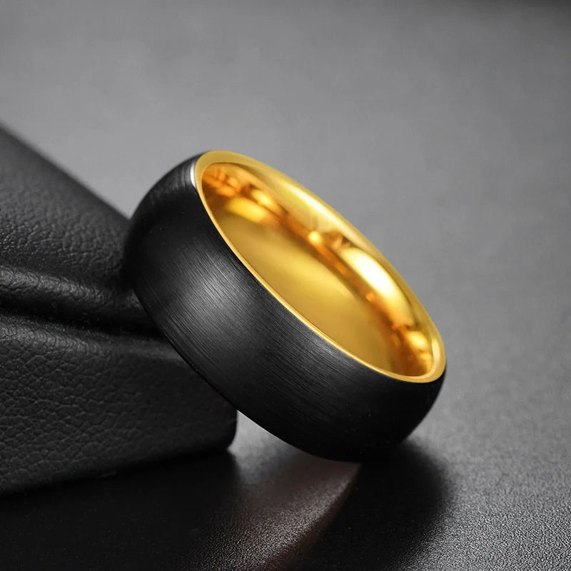 Somen 8mm New Black Inner Tungsten Ring Brushed Gold Color Pure Tungsten Gold Mens Ring Classic Engagement Wedding Bands