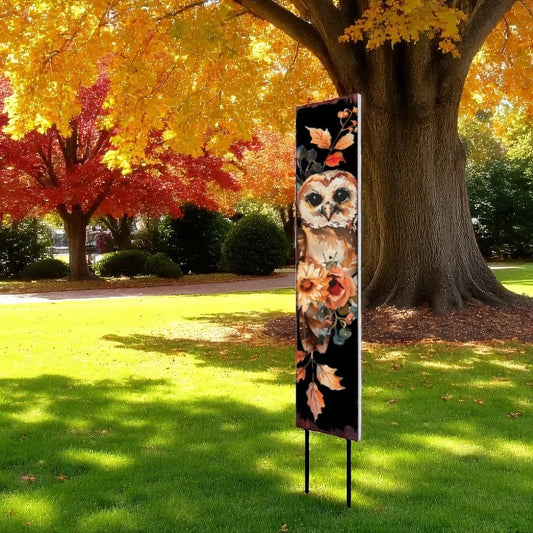 HMS 42\" Solid Wood Birds Garden Stake with White and Brown Floral Bouquet Elegant Outdoor Ornament