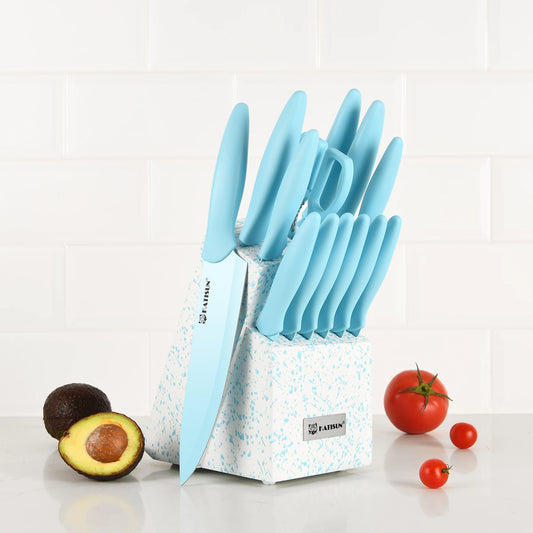 14-Piece High Carbon Steel Knife Set with Wooden Block