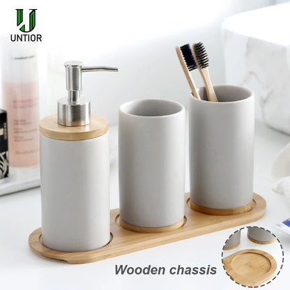 UNTIOR 3PCS Ceramic Bathroom Accessories Set Fashion Soap Dispenser Toothbrush Holder Tumbler Ceramic Household Bathroom Product-World Bazaar Life
