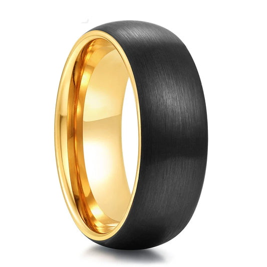 Somen 8mm New Black Inner Tungsten Ring Brushed Gold Color Pure Tungsten Gold Mens Ring Classic Engagement Wedding Bands