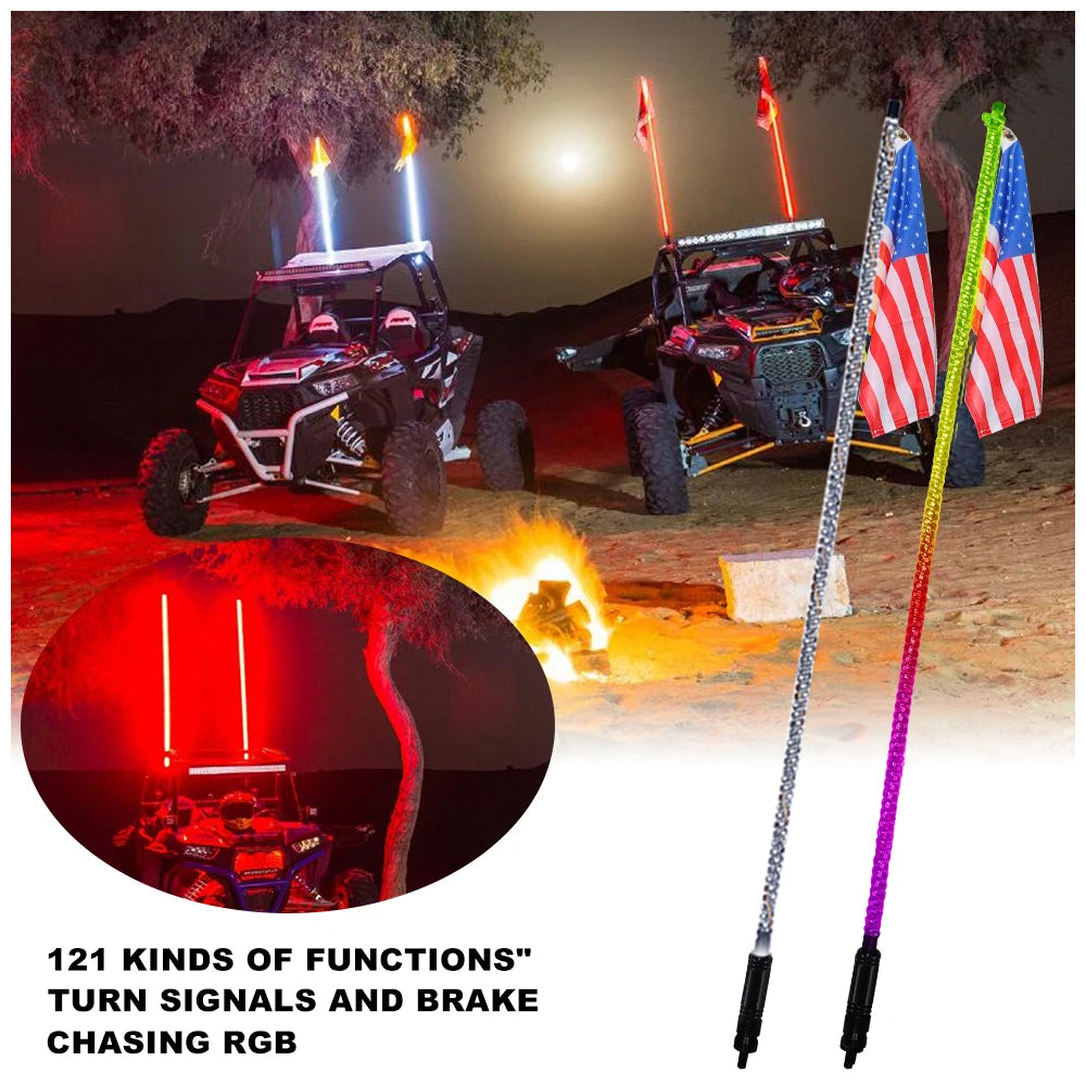 RGB 360° Spiral LED Whip Light for ATV/UTV – IP67, Bluetooth