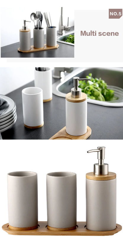 UNTIOR 3PCS Ceramic Bathroom Accessories Set Fashion Soap Dispenser Toothbrush Holder Tumbler Ceramic Household Bathroom Product-World Bazaar Life